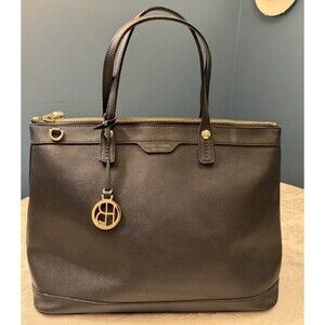 Henri Bendel Classic Black Zip Top Large Tote Handbag Gold Hardware Quiet Luxury
